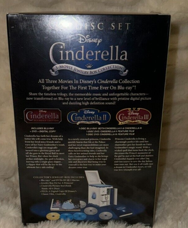 Cinderella Jewelry Box and BLU-RAY+ DVD! FREE SHIPPING! THREE MOVIES! OOP