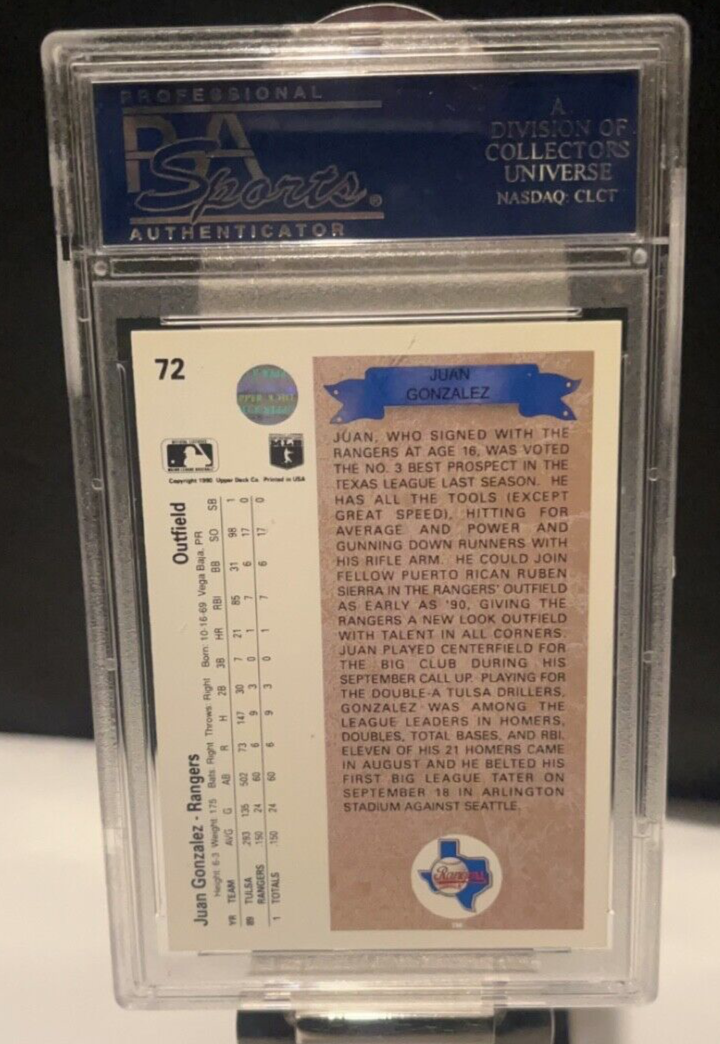 1990 UPPER DECK Juan Gonzalez RC #72 PSA 9! FREE SHIPPING!