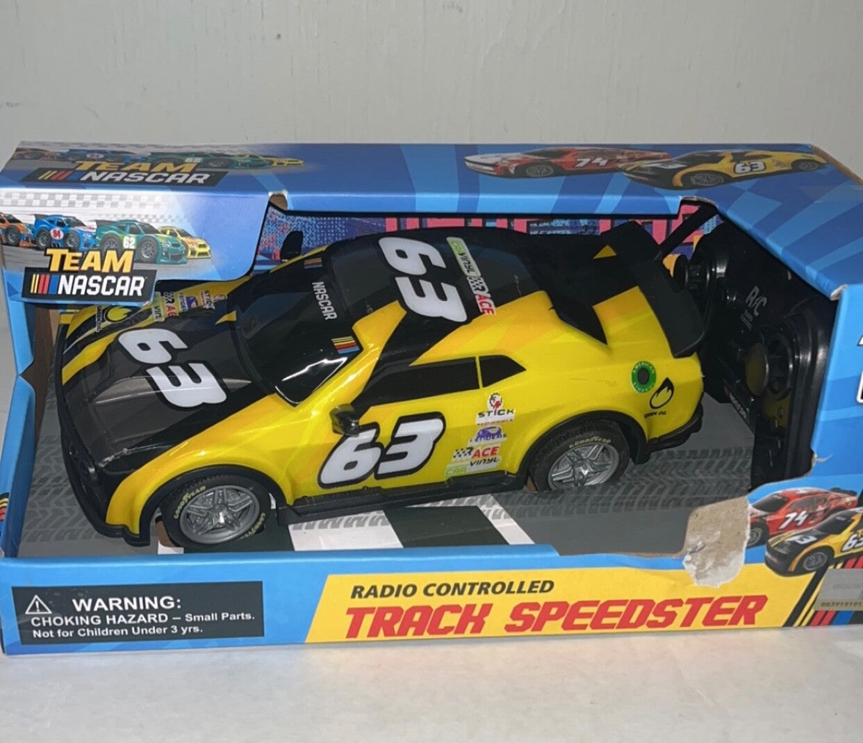 Team Nascar Radio Controlled Track Speedster Yellow #63 NIB