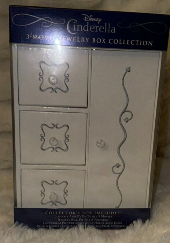 Cinderella Jewelry Box and BLU-RAY+ DVD! FREE SHIPPING! THREE MOVIES! OOP