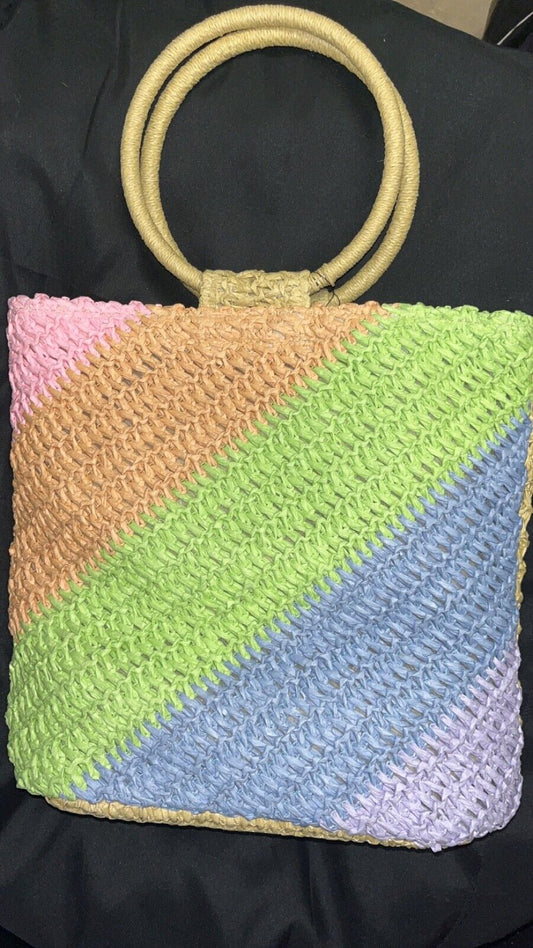 Art Class Paper Straw Woven Bag Purse Rainbow - Woman’s - NWT