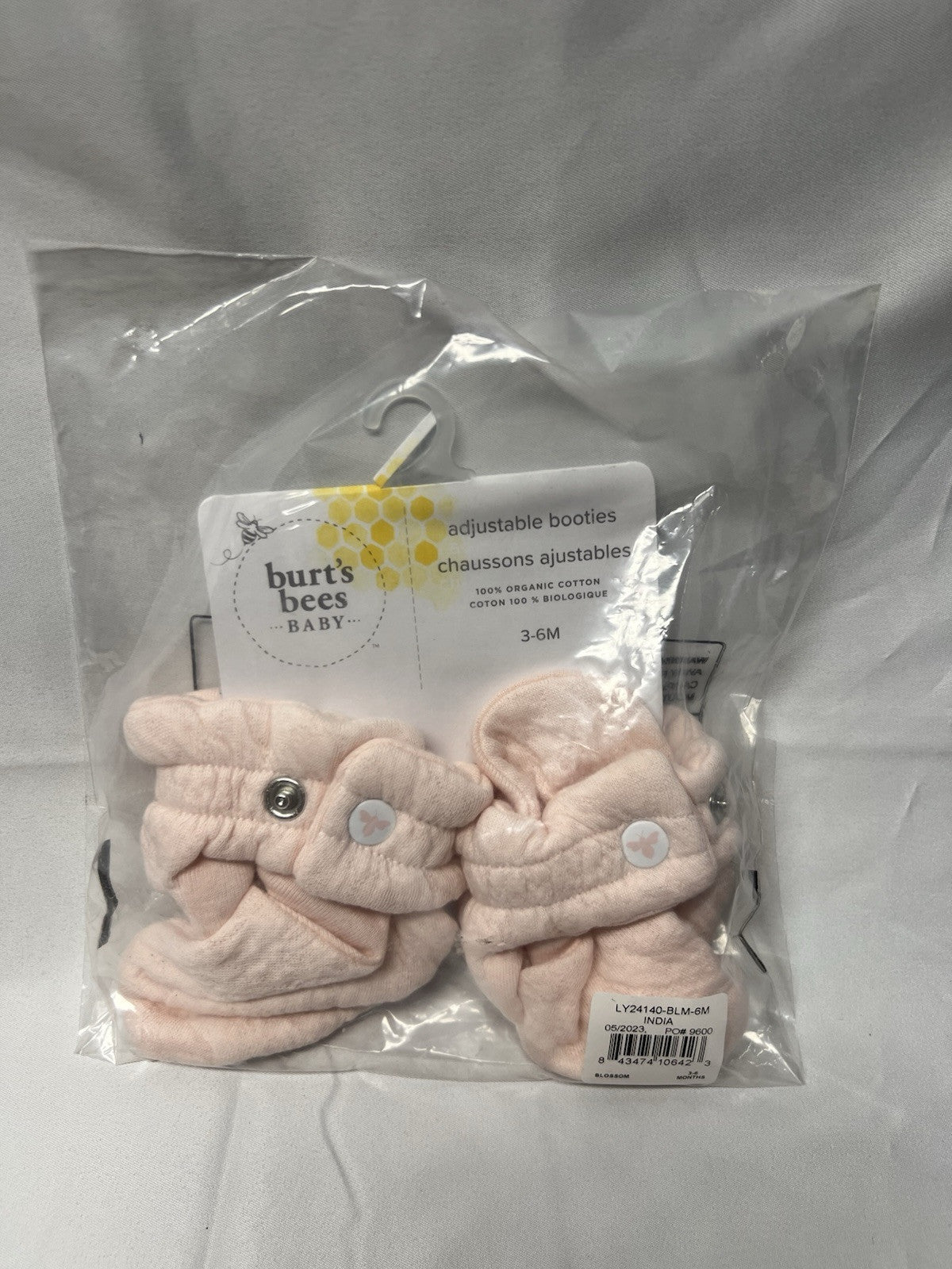 Burt’s Bees Baby Adjustable Booties 3-6M , 100% Organic Cotton Light Pink - NEW