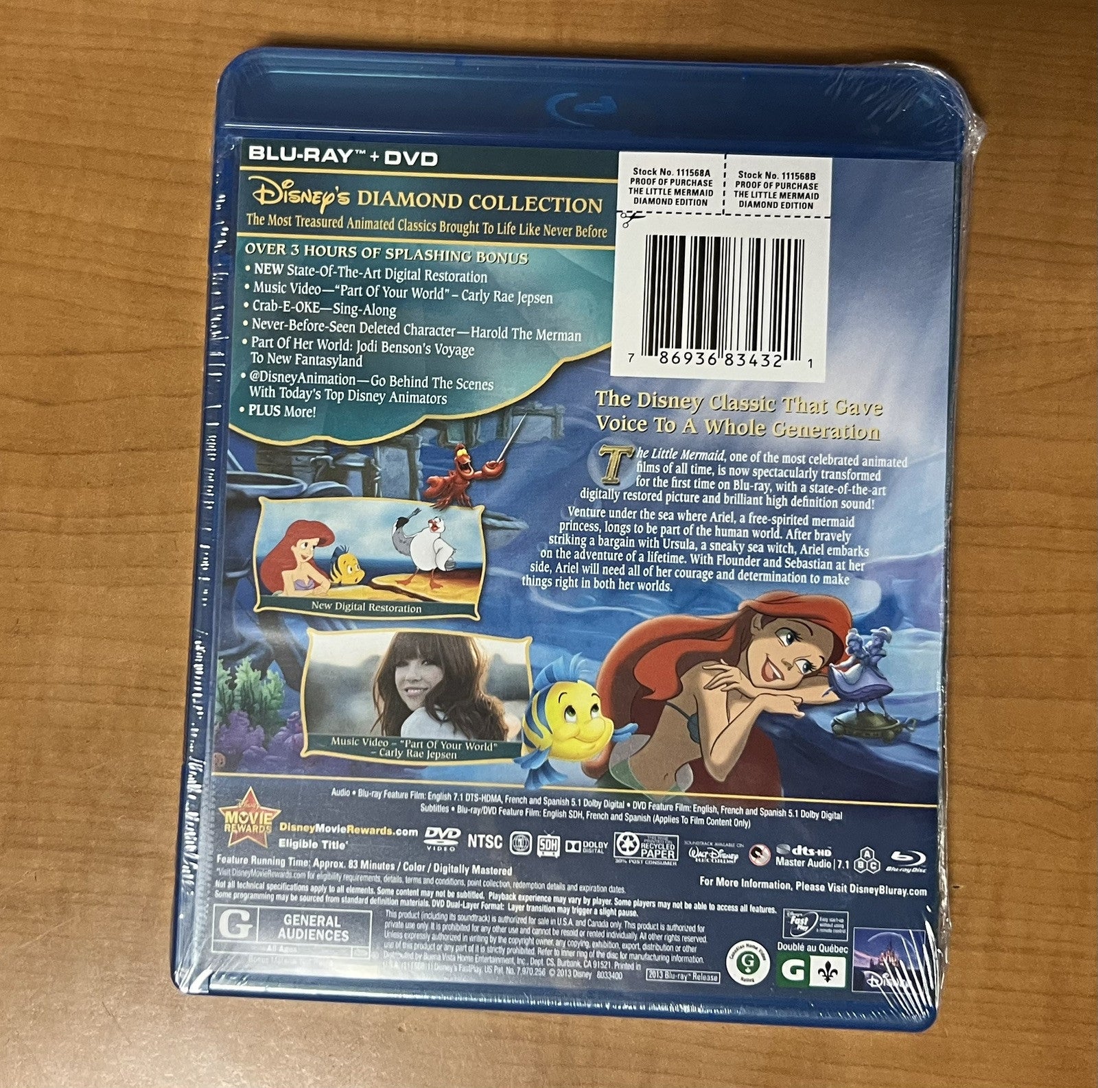 The Little Mermaid (Blu-ray/DVD, 2013, 2-Disc Set, Diamond Edition) NEW OOP!