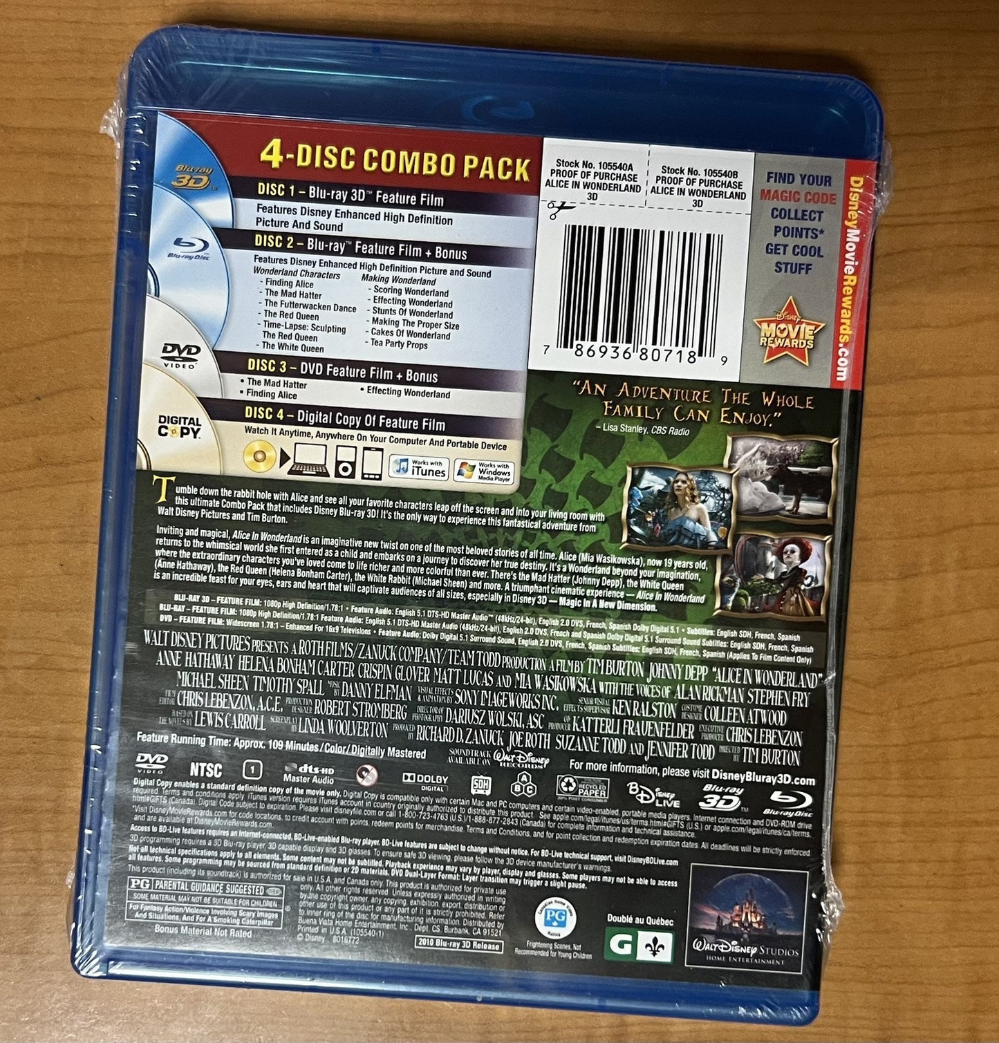 Alice in Wonderland (Blu-ray/DVD, 2010, 3-Disc Set, Includes Digital Copy) - NEW